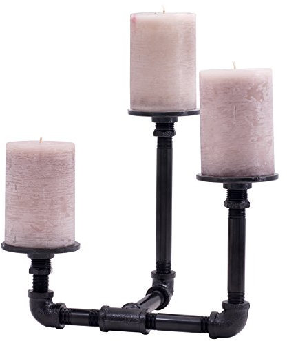 Pipe Décor 38CNPL4-BK Kerzenhalter für Stumpenkerzen, 3 Zweige, galvanisiert, Schwarz