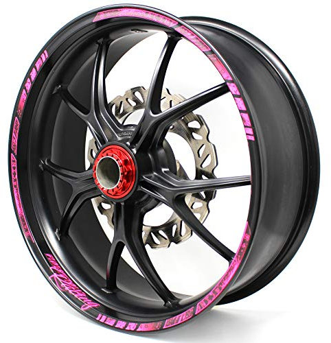 18 Teiliges Felgenrandaufkleber Neon Line Felgendesign inkl. Felgenbettaufkleber Komplett-Set -Finest Folia passend für 17 Zoll & 16 18 19 Felgen Motorrad Auto Fahrrad MR003 (Neon Pink, Glanz)
