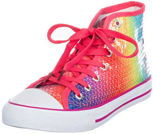 Brandsseller Damen Sneaker mit Pailletten und Glitzer - halbhoch mit Schnürsenkeln modisch bequem für Alltag & Party – Bunt