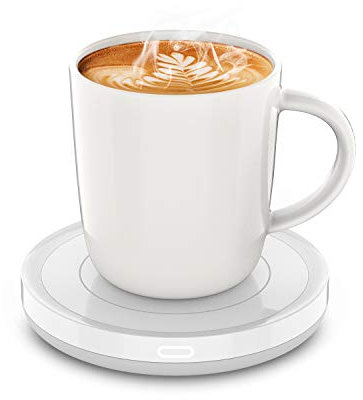BESTINNKITS Smart Coffee Set Auto On/Off Gravity-Induction Mug Office Desk Use, Candle Wax Cup Warmer Heating Plate (Up to 131F/55C), 14oz (White Set)