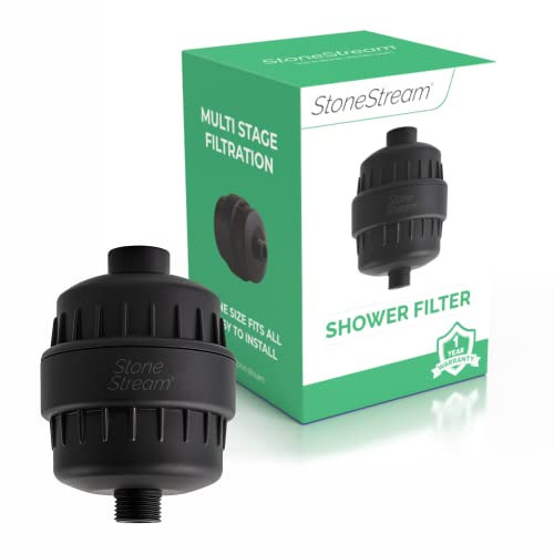 Original StoneStream® EcoPower Shower Head System — Spa Like Ionic Filter to Soften & Save Water — Universal Hard Water Filter for All Types of Showers — Matte Black