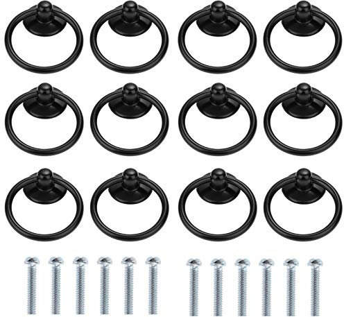 Kyrio 12PCS Vintage Kabinett Ringknöpfe Schwarz Runde Antike Schublade zieht Griff Hardware für Türschrank Drop Dresser Küchenmöbel