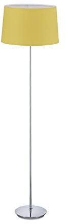 Relaxdays Stehlampe mit Stoffschirm, verchromter Fuß, E27 Fassung, Ø 40 cm, Wohnzimmer, Stehleuchte 148,5 cm hoch, gelb