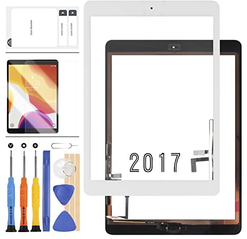 Digitizer Bildschirm Ersatz Compatible für iPad 2017 iPad 5 Gen 9,7 Zoll A1822 A1823 Touchscreen Glas Panel mit Home Button Reparaturteile für iPad5 Touchscreen +Werkzeug (Weiß mit Taste)
