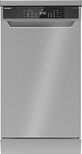Sharp QW-NS24F44DI-DE Freistehender Geschirrspüler / 45 cm/D / 10 Maßgedecke mit Besteckschublade / 8 Programme mit 14 min. Kurzprogramm/Edelstahl