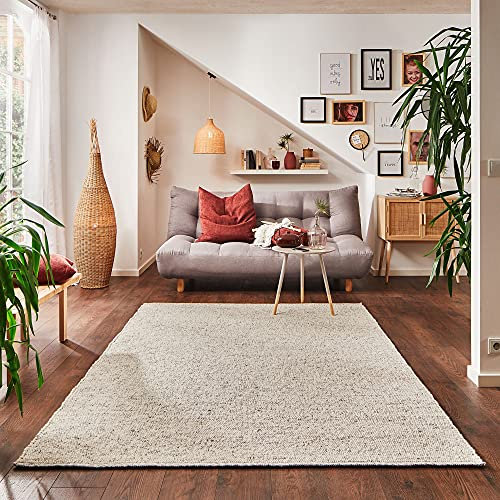 Steffensmeier Handweb Teppich Stillach | Wolle Schurwolle Neuseeland gewalkt, Hellgrau, handgewebt, Größe: 170x240 cm Wohnzimmer und Schlafzimmer