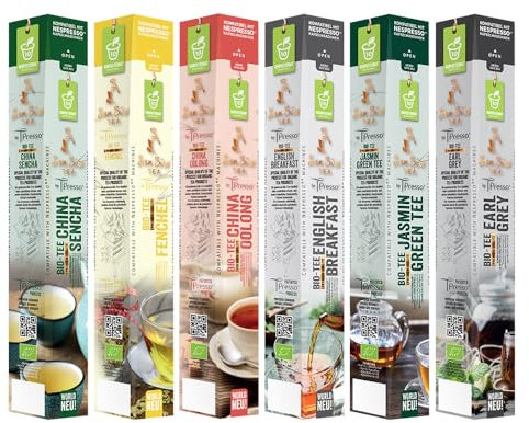 Set de dégustation de thé San Siro BIO Deluxe de Tpresso® | 100% compostable industriellement | Respectueux de l'environnement | 60 capsules pour machines à capsules Nespresso