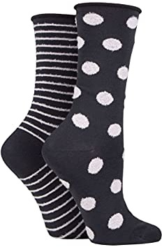 ELLE Women's Feather Striped Socks - Soft, Breathable Bamboo, Calf Length, Crew, Fluffy Texture, Patterned, Spotty, Striped, Multipack of 2 Size 4-8 Dusky