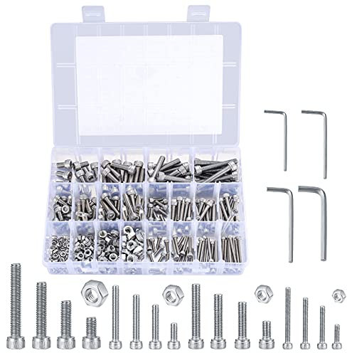 320 Pcs Hexagon Socket Head Cap Nuts and Bolts, 304 Stainless Steel Screws Assorted Metric Kit with Storage Box - M3/M4/M5/M6