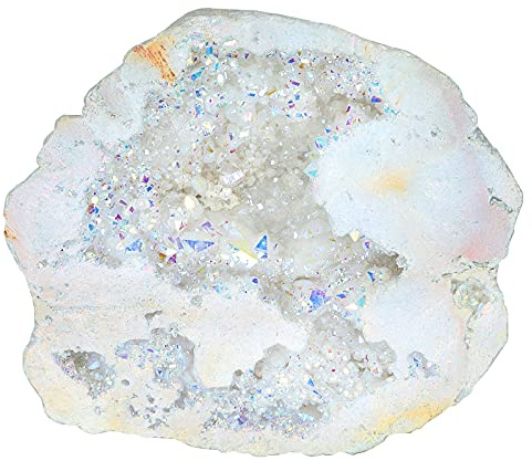 KYEYGWO Titanium Coated Kristall Geode Drusestück, Engel Aura 100-200g | Unregelmäßig Mineral Cluster Specimen Heilung Edelstein Dekorative Steine Sammlerstück Ornament Spirituelles Geschenk