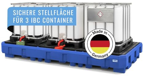 Auffangwanne classic-line aus Polyethylen (PE) für 3 IBC, mit Abfüllbereich und PE-Gitterrost
