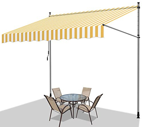 Fiqops Klemmmarkise Orang Weiß 350x120x 200-300cm, Balkonmarkise Sonnenschutz Markise Handkurbel ohne Bohren, UV-beständig, 100% Polyester, Höhenverstellbar