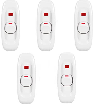 Ejoyous 5pcs Interrupteur Lampe Inline Switch Interrupteur à Bascule, AC 250V 10A Interrupteur à Touche Basculante Inline on/Off Lampe de Bureau Câble Interrupteur avec témoin LED (Blanche)