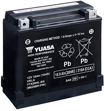 Batterie moto Yuasa YTX20HL-BS-PW - Sans entretien - 12V 18Ah - Dimensions : 175x87x155mm Compatible avec KAWASAKI KLF300-A Bayou 300 1986-1987