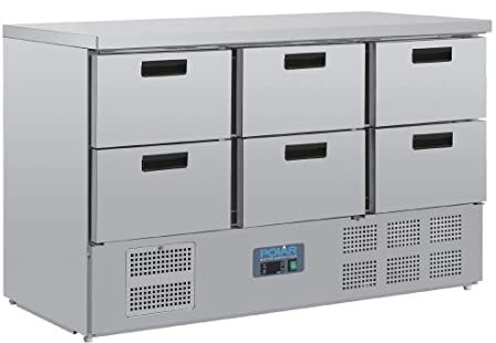 Polar Refrigeration G-Series 235W Six Drawer Counter Chiller Fridge, Stainless Steel, 2°C to 5°C, 870(H)x1370(W)x700(D)mm, 6x 1/1 Gastronorm Capacity Draws, Energy Rating D | CR711