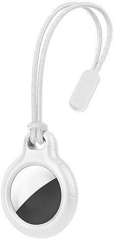 Ainiv Custodia per AirTags, custodia protettiva impermeabile per AirTags, ultra leggera, antigraffio, con portachiavi, per animali domestici, bagagli, portafogli, zaini, colore bianco