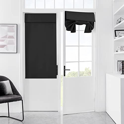 Mecodeco 100 % verdunkelnde Seitentürvorhänge für Tür und Fenster, Raumverdunkelung, einfarbig, Tür- und Fensterabdeckung für Glastür, Vollverdunkelungsvorhänge für französische Tür, schwarz, 1 Panel