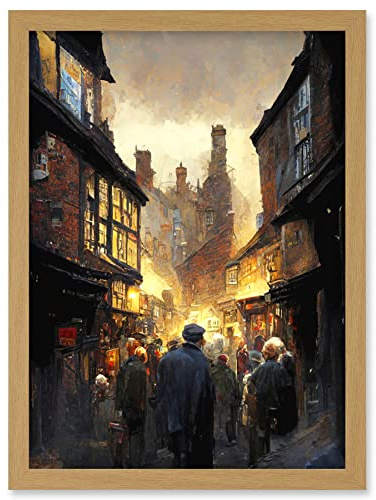Doppelganger33 LTD The Shambles York Medieval City Street Oil Painting Artwork Framed Wall Art Print A4