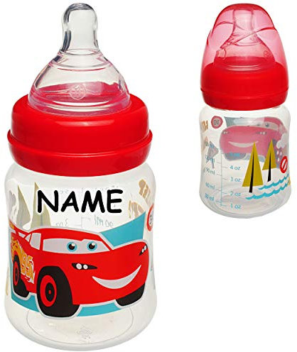alles-meine.de GmbH kleine Babyflasche - Trinkflasche - Cars - Auto - Lightning McQueen - inkl. Name - 200 ml / 150 ml - BPA frei - ab Geburt - mitwachsend - 3 Positionen - für..