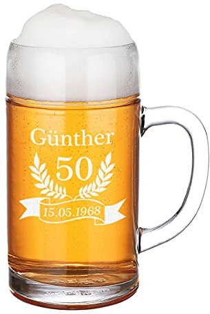 Boccale da birra con incisione a scelta, brocca misura da 1 litro per bevitori di birra, Oktoberfest e classico bavarese, birra bianca, birra di grano, per uomini veri, compleanno, Natale, motivo