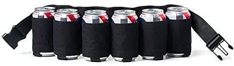 Senvitate Beer Belt, 6 Pack Beer Holster Beverage Belt Holder, Soda Beer Belt Holder for Men Women, Adjustable Beer Waist Pack for Parties and Picnic (Black)