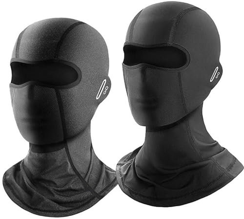 AMFUN Balaclava Bandana, 2PCS Motorcycle Cycling Balaclava Ski Mesh for Helmet, Breathable Sports Bandana, Windproof Waterproof Head Cover, UV Protector Scarf for Men/Women, Black&Grey