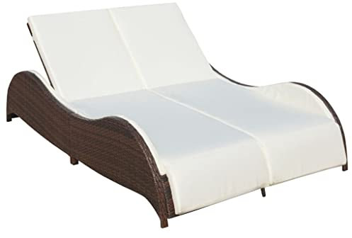 ZQQLVOO Doppel-Sonnenliege mit Auflage Poly Rattan Braun Liege Garten Freizeitliege Outdoor Gartenliege Poolliege Geeignet für Garten, Terrasse, Hinterhof, Poolside