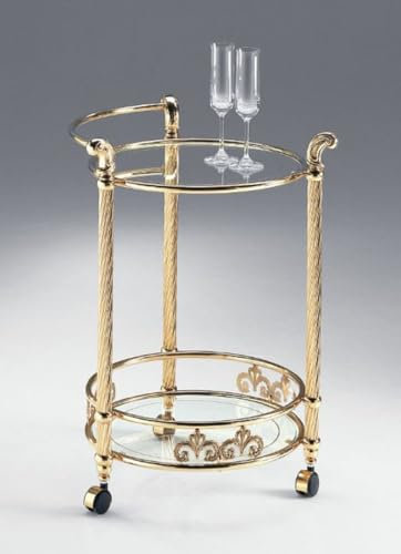Casa Padrino Luxus Servierwagen Messing/Schwarz 50 x 55 x H. 71 cm - Runder Messing Trolley mit Glasplatten - Hotel & Restaurant Accessoires - Luxus Qualität - Made in Italy