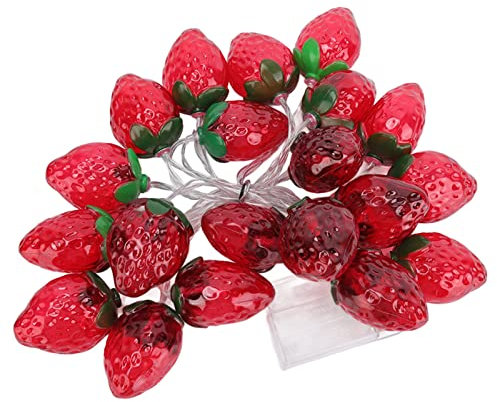 Erdbeer-Lichterkette, Erdbeer-Lampen-Lichterkette, 9,8 Fuß, 20 LEDs, Obst-Lichterkette, Batteriebetrieben, für Weihnachtsfeier, Dekoration, Innen-Lichterkette