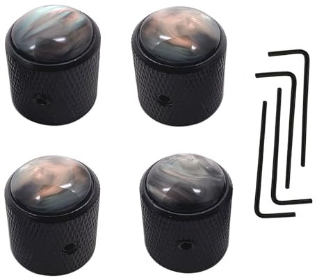 TUOREN 4Pcs Pearl Top Guitar Dome Knob Volume Tone Control Knobs with Allen Keys for Electric Guitar or Precision Bass Black