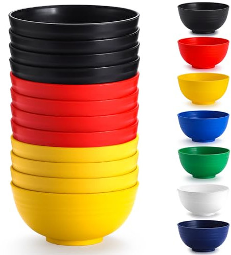 Berglander Bols en plastique Set 12 pièces 750ml, DE Couleur Ramen Réutilisable, Bols à soupe, Bol de céréales pour adulte, Enfants, Maison, Restaurant, Jardin, Pique-, Camping