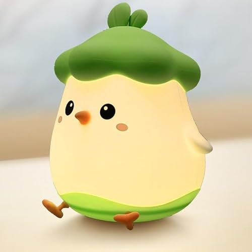 FemKey LED Nachtlicht Kinder, Silikon Nachtlicht Baby mit 2 modi Timer, Stilllicht dimmbar Touch, Nachttischlampe Aufladbare Kawaii, Nachtlampe Kinderzimmer Grün Küken für Mädchen Jungen