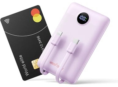 Power Bank Fast Charging PD 22.5W WeeFancy 10000mAh Portable Charger With Built in Cables Small Battery Pack USB C with 3 Outputs & 3 Inputs Mini Powerbank Compatible with iPhone Samsung (Purple)