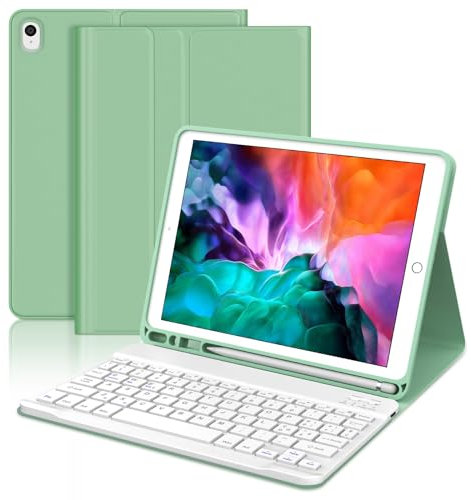 WINCHKING Clavier pour iPad 9 Génération, étui avec clavier pour iPad 9 10.2, coque Bluetooth magnétique amovible Keyboard pour iPad 9/8/7 génération 10.2/Air 3, vert clair