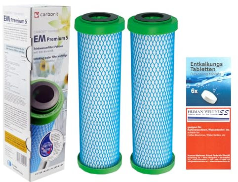 2 x Prime Inventions Wasserfilter EM Premium 5 für Sanuno Vario-HP Duo | Zusätzlich Entkalkungstabs für sichere Desinfizierung und Entkalkung Ihres Filtergerätes