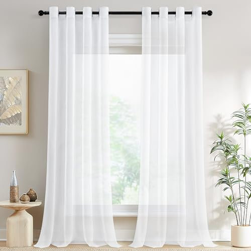 MRTREES Volant-Vorhänge, 2 Paneele, durchsichtige Vorhänge für Schlafzimmer, Leinenoptik, lang, für Wohnzimmer, Höhe 140 x 228 cm, Weiß