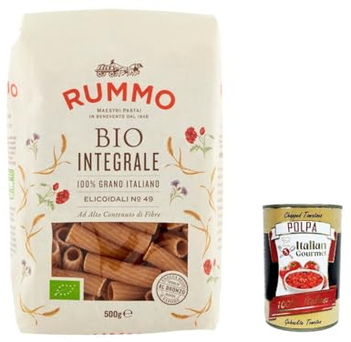 Italian Gourmet Pasta Integrale Elicoidali N. 49 Vollkornnudeln 20 x 500g | Trafilatura ideale per sughi densi, grobe Oberfläche für Saucen, Gesamtnettogewicht 10 kg + Kostenlos Polpa 400g