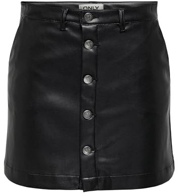 ONLY Damen Onlamazing-Liora Hw Faux Leat Skirt PNT Rock, Black, 44