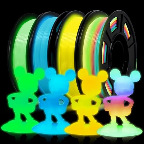 Eono Glow PLA Filament 1.75mm 0.25kg/Spool 4 Pack, Multicolor, Yellow, Rainbow, Green, Blue