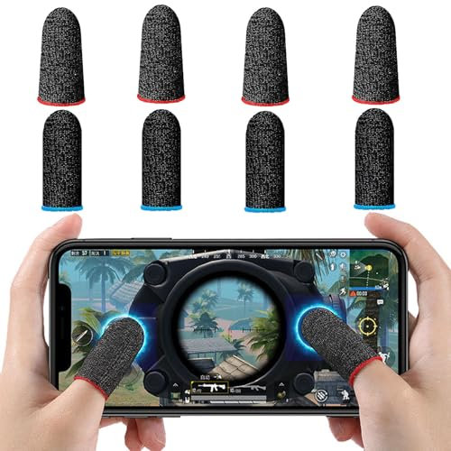 Manchons pour Doigts pour Jeux,8 PCS Manchons Respirants pour Jeux de Doigts Manchons Gants Anti Transpiration pour écran Tactile Manchons à Doigts Haute Sensibilité pour Les Doigts(Rouge+Bleu)