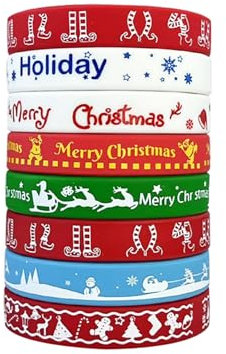 Lot de 7 bracelets de Noël en silicone - Bracelets élastiques de Noël - Cadeau de Noël - Accessoires de Noël pour garçons et filles