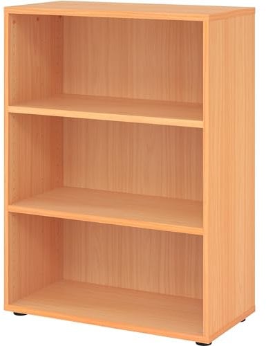 bümö Regal Buche, Standregal aus Holz für 3 Ordnerhöhen - Bücherregal klein 80 cm breit, Aktenregal für Ordner & Bücher, kleines Büroregal, Holzregal, Ordnerregal, Buchregal Dachschräge