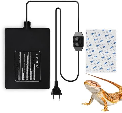 SWAWIS 11W Tappetino Riscaldante Rettili, Termoforo per Rettili Regolabile Temperatura per Tartaruga Serpente Lucertola Geco Ragno Insetto, 0-50 ℃ Tappetino di Terrario (15x20cm)