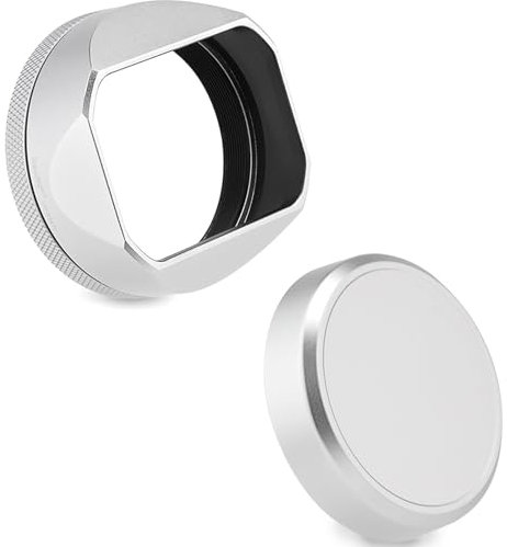 TUBBEK for paraluce Quadrato in Metallo for Haoge for Fujifilm X100VI for Fuji X100V X100F X100T X100S X100 X70 Fotocamera Argento con Adattatore for Filtro UV da 49 mm