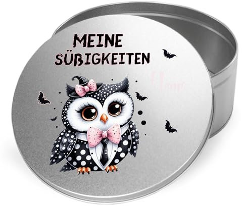GRAZDesign Keksdose Halloween mit Namen personalisiert für Süßigkeiten Metall Eule Gruselgeschenke