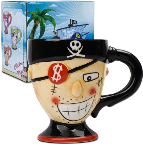 LUCYLANKER Piraten Tasse, 3D Keramik Kaffeetasse, Cartoon Piraten Tasse, Fasst 300 ML Ihres Lieblingsgetränks, Kreatives Geschenk für Vater, Freund, Kaffeeliebhaber (Schwarz)