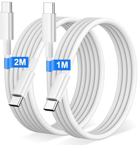 USB C to USB C Charger Cable[2-Pack/1M+2M], 60W Nylon Braided USB C to C Cable Original Fast Charge Type C Data Cable for Apple iPhone 17 16 15 Pro Max/Pro/Air/iPad, Samsung Galaxy S24 S23, MacBook