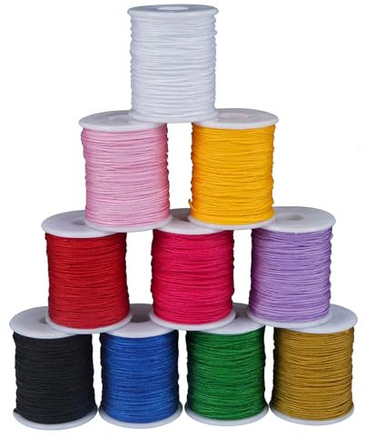 Luabue 10 Colori Filo di Cera 0.8mm Cordino di Cotone Cerato 10m Poliestere Macramèper Collane Cordino Colorato Taglia Fili Spaghi, DIY Gioielli, Fili di Perline