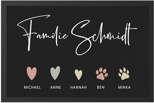 Fußmatte personalisiert Familie mit Namen Einzugsgeschenk Wohnung Einweihungsgeschenk Geschenk zum Einzug ins Haus Fußabtreter Haustür Schmutzfangmatte für Innen 60x40 cm (Erdfarben)