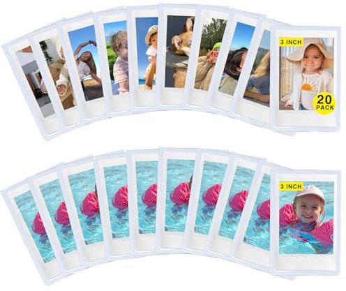 CAIYOULE Mini-Bilderrahmen, magnetisch, 7,6 cm, 20 Stück, für Polaroid-Magnete für Kühlschrank, 6,3 x 8,9 cm, kleine Brieftaschengröße, Bilderrahmen, Fotohalter, Weiß